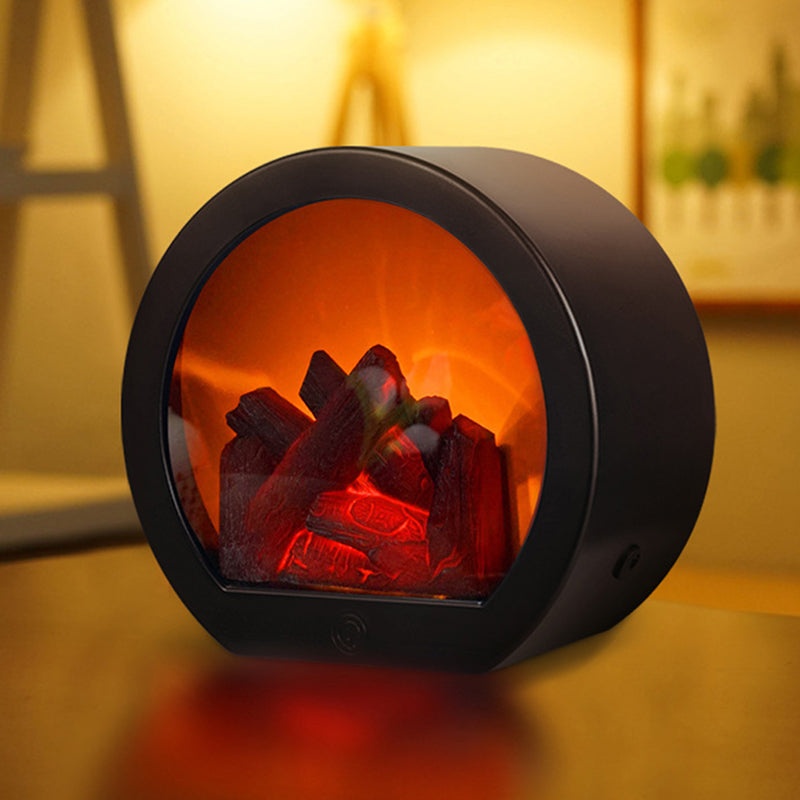 Contemporary Retro LED Flame Table Lamp - Round Battery-Powered Fireplace Style for Living Room