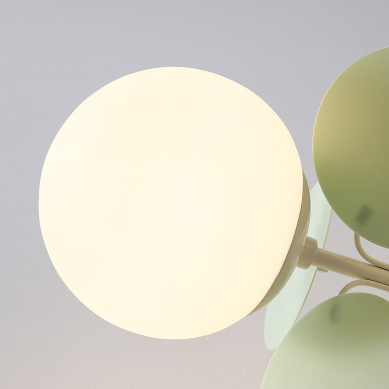 Contemporary Nordic Iron Glass PVC Round Semi-Flush Mount Ceiling Light for Bedroom 4/6/8/9/12 Bulb Options
