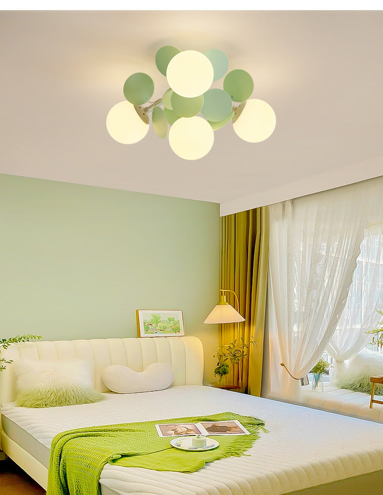 Contemporary Nordic Iron Glass PVC Round Semi-Flush Mount Ceiling Light for Bedroom 4/6/8/9/12 Bulb Options