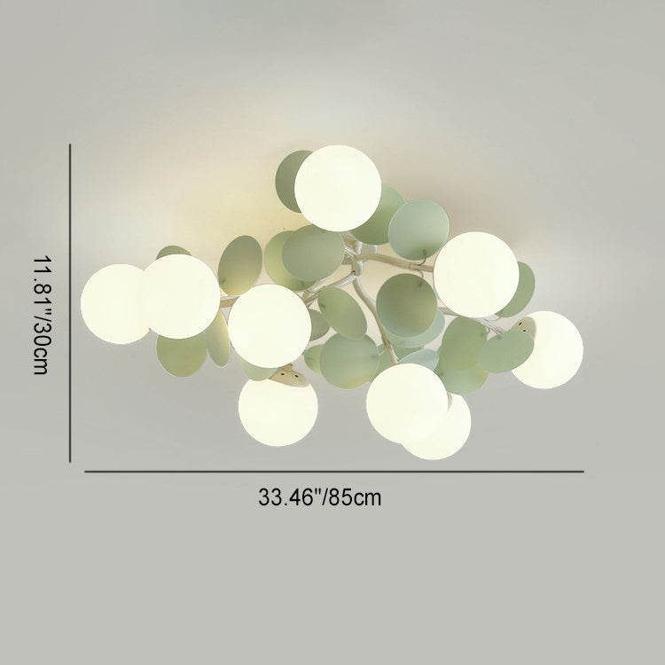 Contemporary Nordic Iron Glass PVC Round Semi-Flush Mount Ceiling Light for Bedroom 4/6/8/9/12 Bulb Options