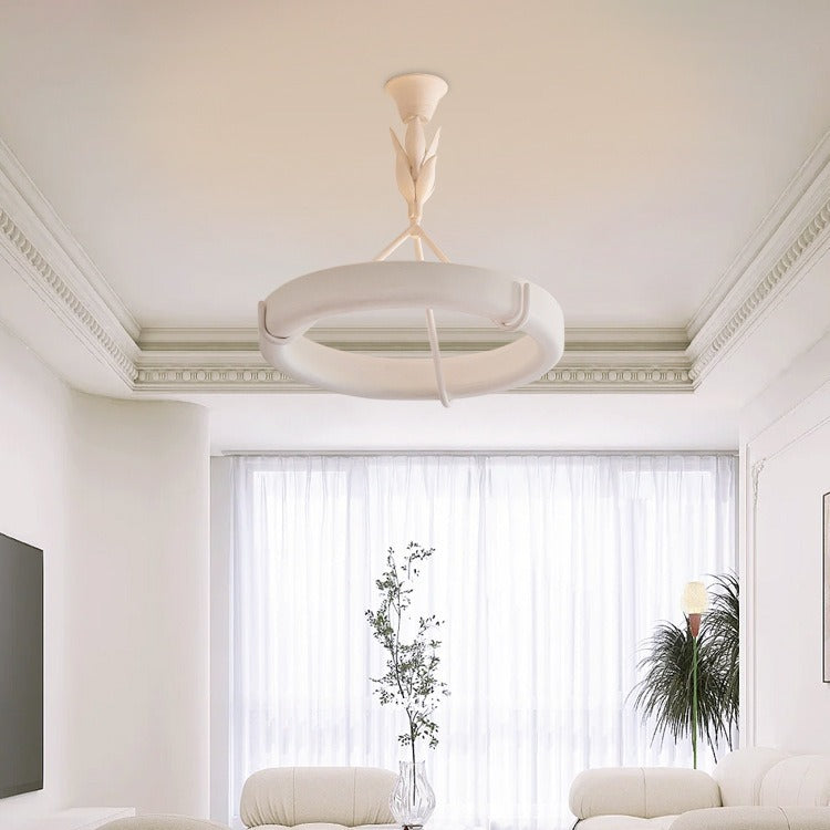 Traditional French Metal Resin Round Floral LED Chandelier for Living Room