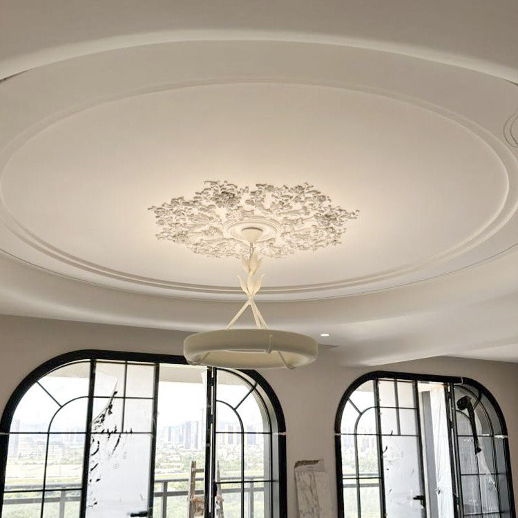 Traditional French Metal Resin Round Floral LED Chandelier for Living Room