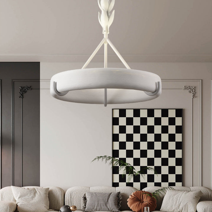 Traditional French Metal Resin Round Floral LED Chandelier for Living Room