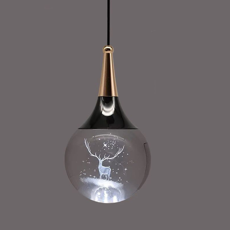 Contemporary Crystal Ball Deer Jellyfish LED Pendant Light for Bedside Decor