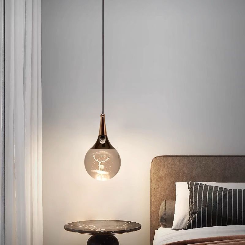 Contemporary Crystal Ball Deer Jellyfish LED Pendant Light for Bedside Decor