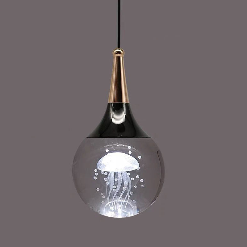 Contemporary Crystal Ball Deer Jellyfish LED Pendant Light for Bedside Decor