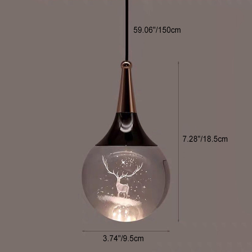 Contemporary Crystal Ball Deer Jellyfish LED Pendant Light for Bedside Decor