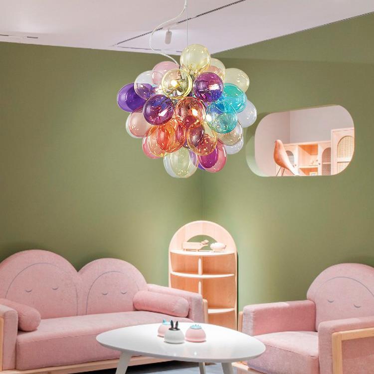 Contemporary Scandinavian Kids Iron Glass Bubble Balloon Chandelier 1/3/5/8 Light for Bedroom, Modern Pendant Lighting, Unique Playroom Decor, Stylish Ceiling Fixture, Adjustable Height, Nursery Lighting, Kids Room Decor, Decorative Lighting for Children’