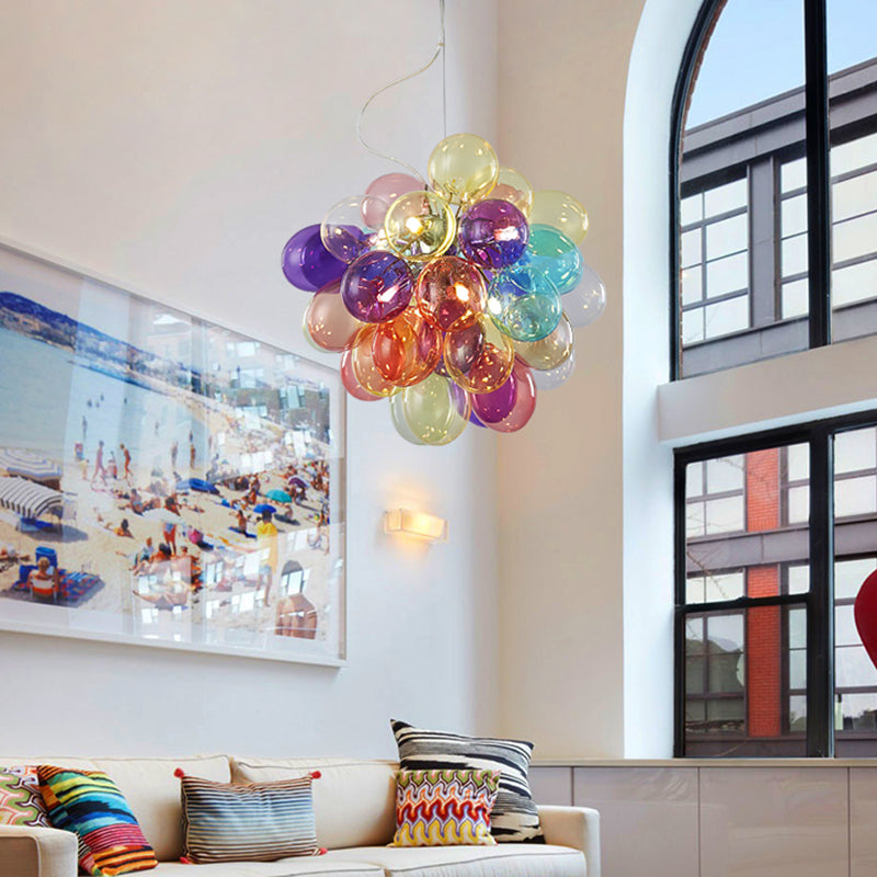 Contemporary Scandinavian Kids Iron Glass Bubble Balloon Chandelier 1/3/5/8 Light for Bedroom, Modern Pendant Lighting, Unique Playroom Decor, Stylish Ceiling Fixture, Adjustable Height, Nursery Lighting, Kids Room Decor, Decorative Lighting for Children’