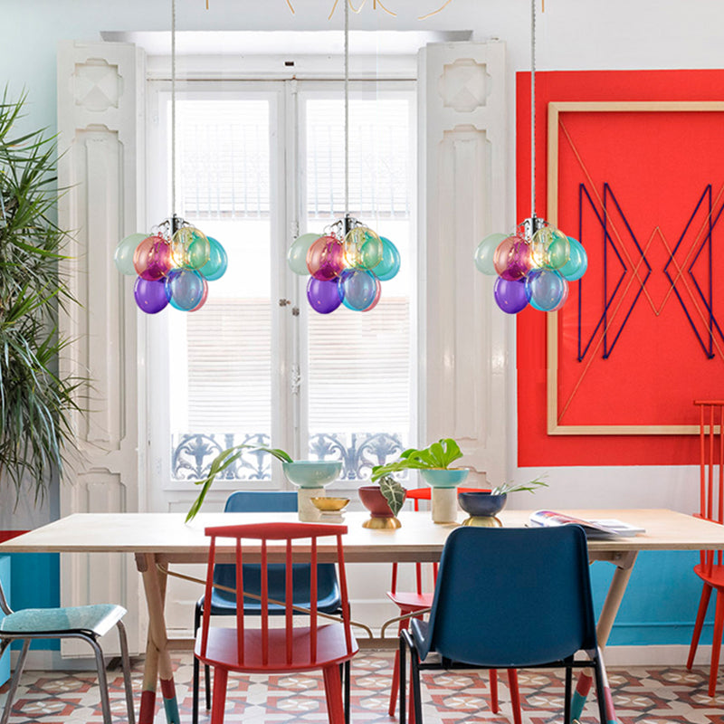 Contemporary Scandinavian Kids Iron Glass Bubble Balloon Chandelier 1/3/5/8 Light for Bedroom, Modern Pendant Lighting, Unique Playroom Decor, Stylish Ceiling Fixture, Adjustable Height, Nursery Lighting, Kids Room Decor, Decorative Lighting for Children’