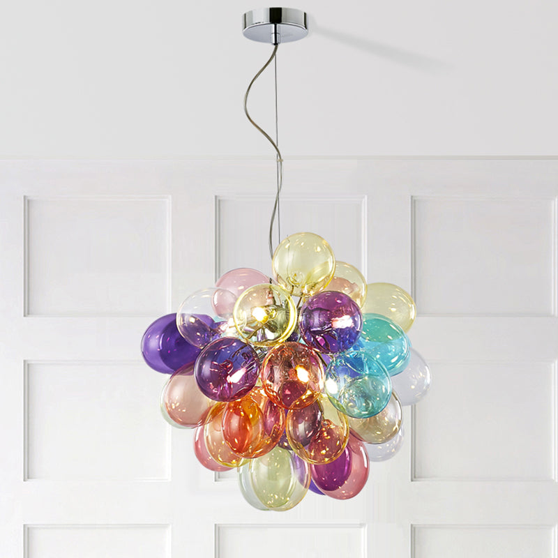 Contemporary Scandinavian Kids Iron Glass Bubble Balloon Chandelier 1/3/5/8 Light for Bedroom, Modern Pendant Lighting, Unique Playroom Decor, Stylish Ceiling Fixture, Adjustable Height, Nursery Lighting, Kids Room Decor, Decorative Lighting for Children’