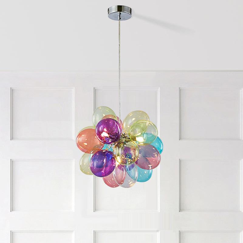 Contemporary Scandinavian Kids Iron Glass Bubble Balloon Chandelier 1/3/5/8 Light for Bedroom, Modern Pendant Lighting, Unique Playroom Decor, Stylish Ceiling Fixture, Adjustable Height, Nursery Lighting, Kids Room Decor, Decorative Lighting for Children’