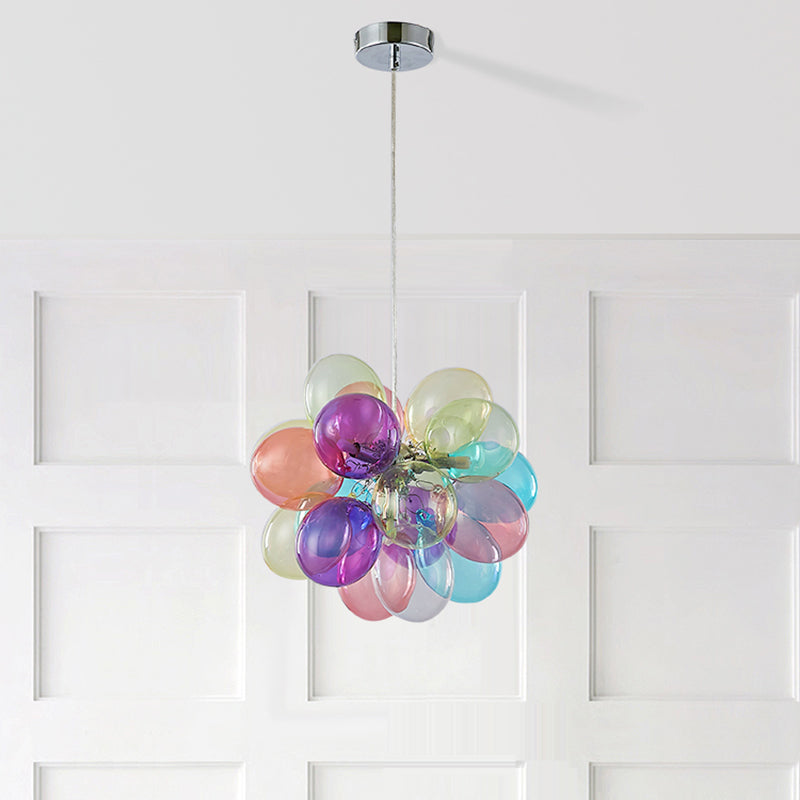 Contemporary Scandinavian Kids Iron Glass Bubble Balloon Chandelier 1/3/5/8 Light for Bedroom, Modern Pendant Lighting, Unique Playroom Decor, Stylish Ceiling Fixture, Adjustable Height, Nursery Lighting, Kids Room Decor, Decorative Lighting for Children’