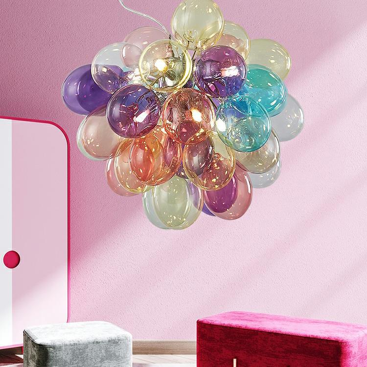 Contemporary Scandinavian Kids Iron Glass Bubble Balloon Chandelier 1/3/5/8 Light for Bedroom, Modern Pendant Lighting, Unique Playroom Decor, Stylish Ceiling Fixture, Adjustable Height, Nursery Lighting, Kids Room Decor, Decorative Lighting for Children’