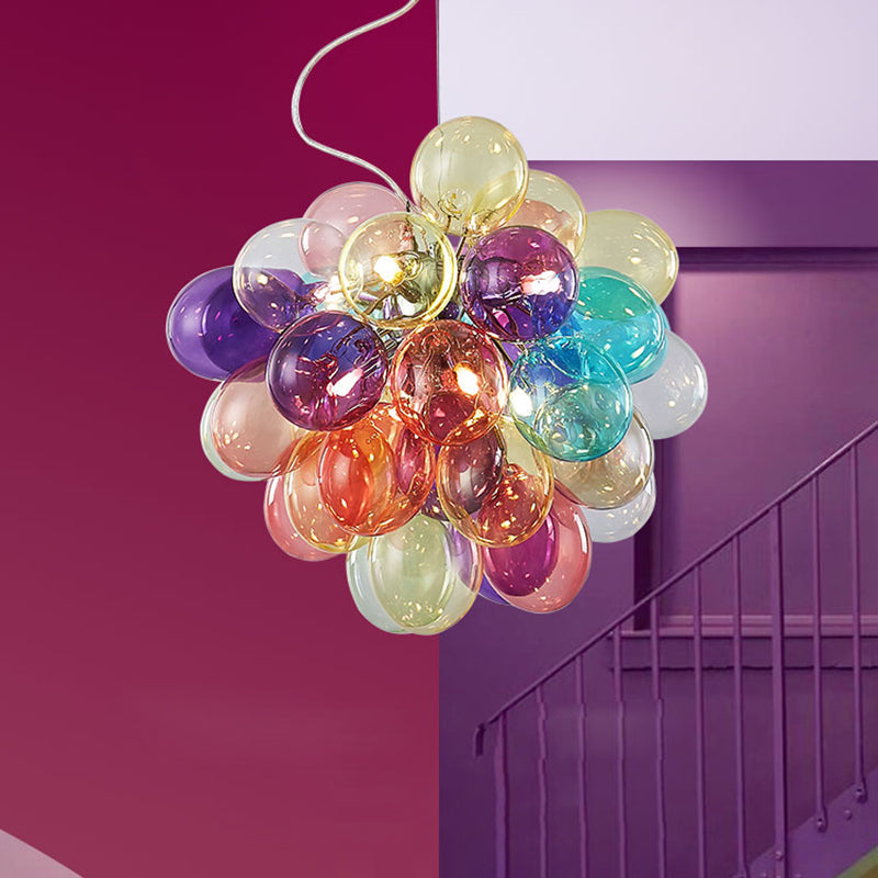 Contemporary Scandinavian Kids Iron Glass Bubble Balloon Chandelier 1/3/5/8 Light for Bedroom, Modern Pendant Lighting, Unique Playroom Decor, Stylish Ceiling Fixture, Adjustable Height, Nursery Lighting, Kids Room Decor, Decorative Lighting for Children’