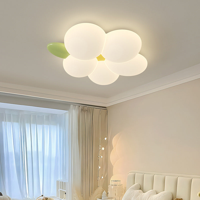 Contemporary Nordic Kids Rabbit Flower Iron PE LED Flush Mount Ceiling Light for Bedroom, Cute Children's Room Lighting, Modern Nursery Decor, Adjustable Brightness, Stylish Children's Ceiling Lamp, Energy-Efficient Kids Light Fixture, Playful Floral Desi
