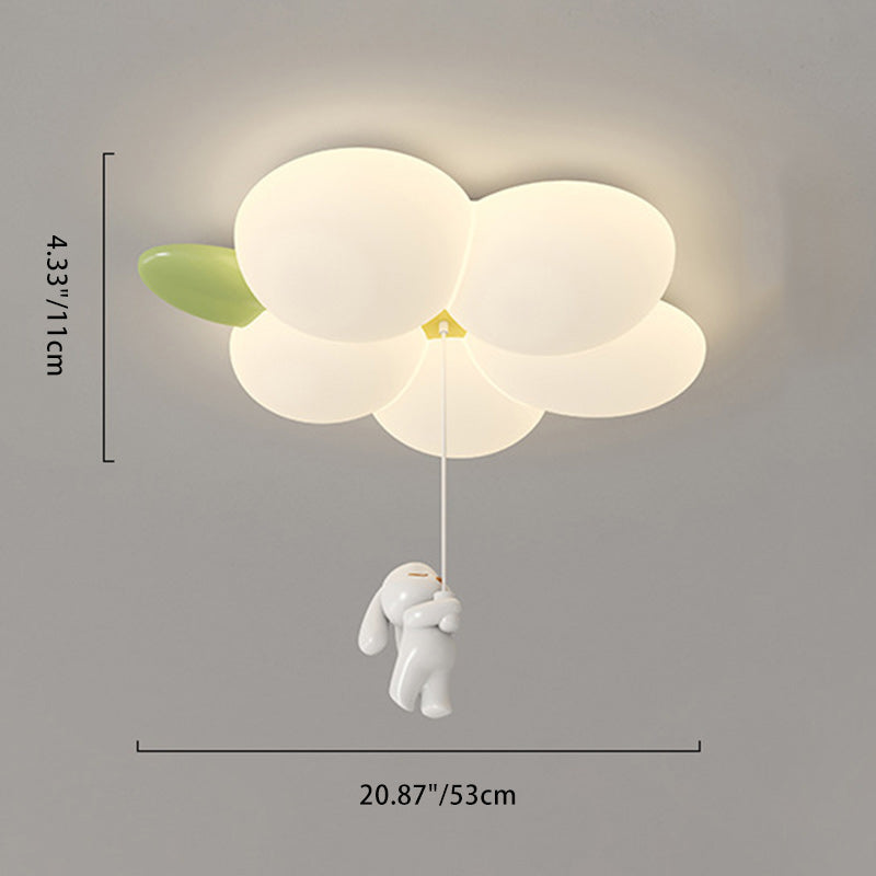 Contemporary Nordic Kids Rabbit Flower Iron PE LED Flush Mount Ceiling Light for Bedroom, Cute Children's Room Lighting, Modern Nursery Decor, Adjustable Brightness, Stylish Children's Ceiling Lamp, Energy-Efficient Kids Light Fixture, Playful Floral Desi