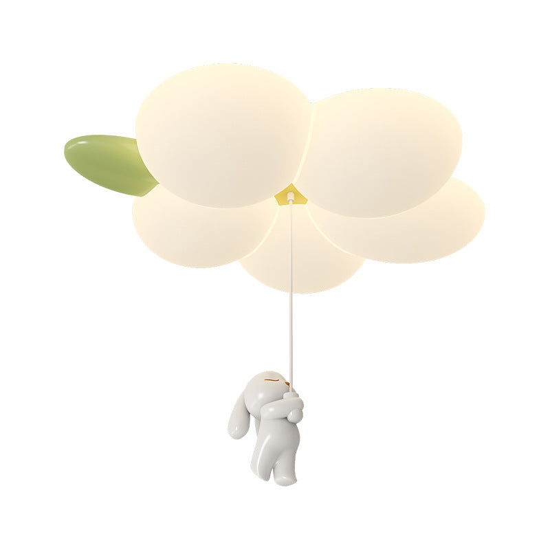 Contemporary Nordic Kids Rabbit Flower Iron PE LED Flush Mount Ceiling Light for Bedroom, Cute Children's Room Lighting, Modern Nursery Decor, Adjustable Brightness, Stylish Children's Ceiling Lamp, Energy-Efficient Kids Light Fixture, Playful Floral Desi