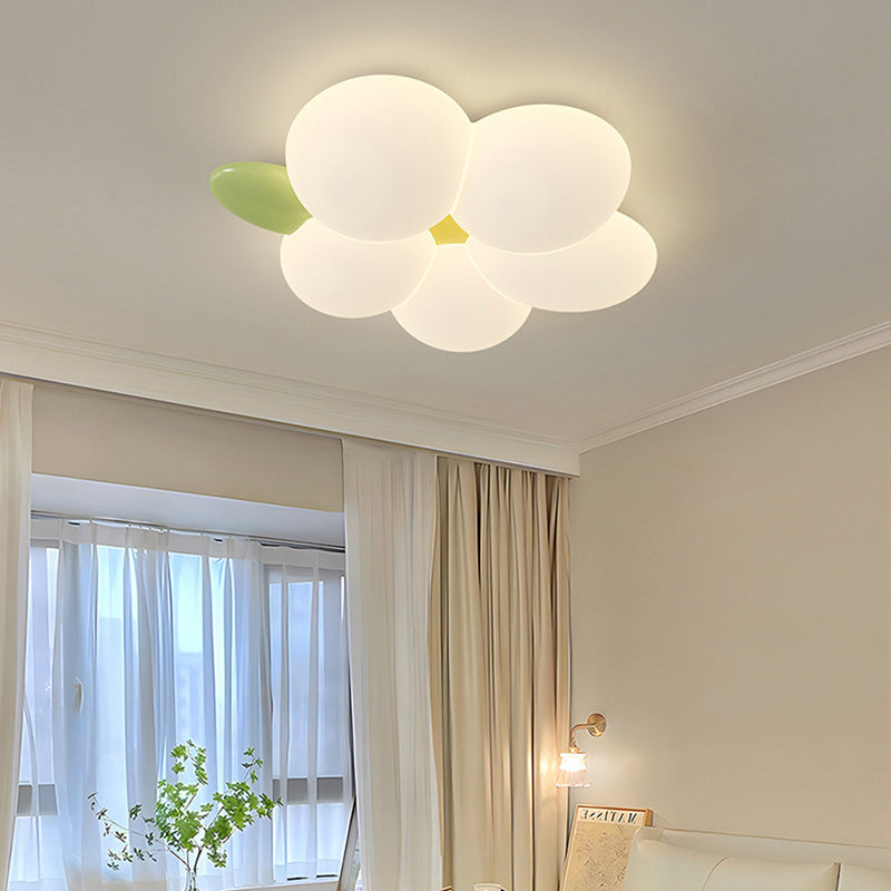 Contemporary Nordic Kids Rabbit Flower Iron PE LED Flush Mount Ceiling Light for Bedroom, Cute Children's Room Lighting, Modern Nursery Decor, Adjustable Brightness, Stylish Children's Ceiling Lamp, Energy-Efficient Kids Light Fixture, Playful Floral Desi