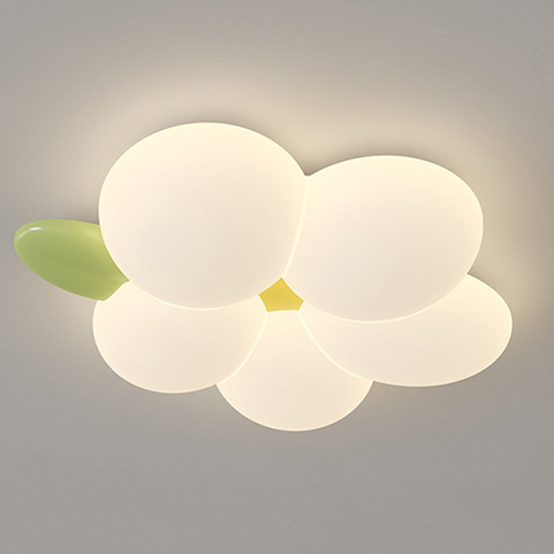 Contemporary Nordic Kids Rabbit Flower Iron PE LED Flush Mount Ceiling Light for Bedroom, Cute Children's Room Lighting, Modern Nursery Decor, Adjustable Brightness, Stylish Children's Ceiling Lamp, Energy-Efficient Kids Light Fixture, Playful Floral Desi