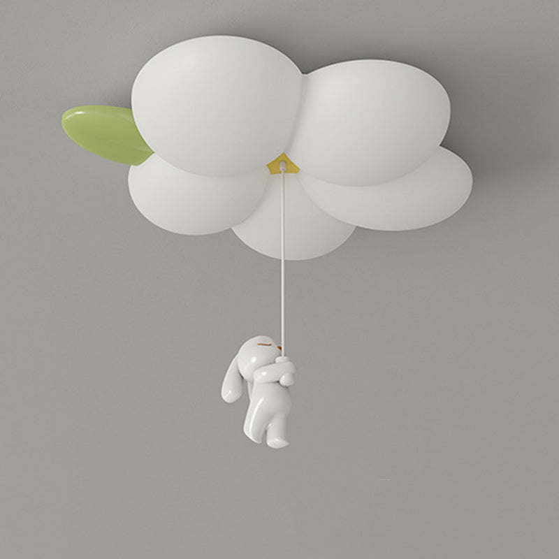 Contemporary Nordic Kids Rabbit Flower Iron PE LED Flush Mount Ceiling Light for Bedroom, Cute Children's Room Lighting, Modern Nursery Decor, Adjustable Brightness, Stylish Children's Ceiling Lamp, Energy-Efficient Kids Light Fixture, Playful Floral Desi