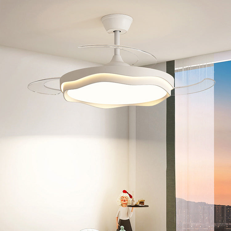 Contemporary Nordic Iron Acrylic PC Round Wave LED Semi-Flush Mount Ceiling Fan Light for Living Room