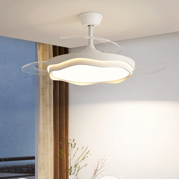 Contemporary Nordic Iron Acrylic PC Round Wave LED Semi-Flush Mount Ceiling Fan Light for Living Room