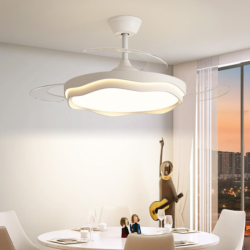 Contemporary Nordic Iron Acrylic PC Round Wave LED Semi-Flush Mount Ceiling Fan Light for Living Room