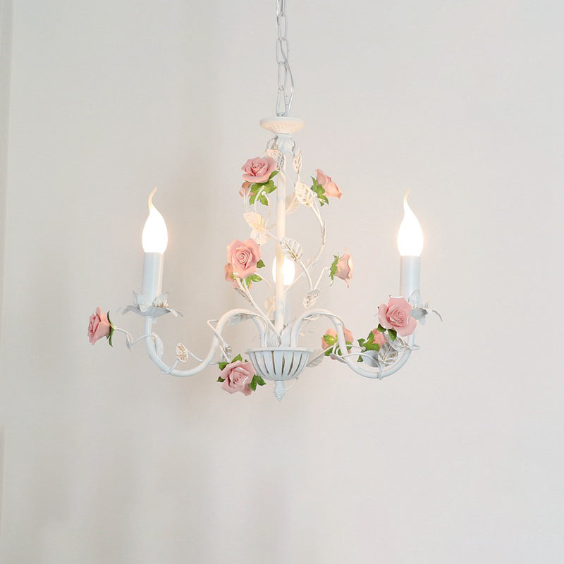 Traditional French Rose Branch Chandeliers - Iron & Ceramic 3/6/8 Light for Living Room