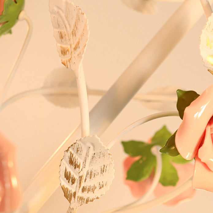 Traditional French Rose Branch Chandeliers - Iron & Ceramic 3/6/8 Light for Living Room