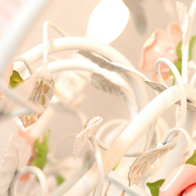 Traditional French Rose Branch Chandeliers - Iron & Ceramic 3/6/8 Light for Living Room