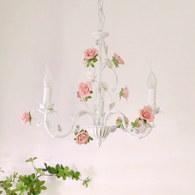 Traditional French Rose Branch Chandeliers - Iron & Ceramic 3/6/8 Light for Living Room