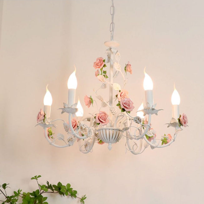 Traditional French Rose Branch Chandeliers - Iron & Ceramic 3/6/8 Light for Living Room