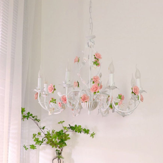 Traditional French Rose Branch Chandeliers - Iron & Ceramic 3/6/8 Light for Living Room