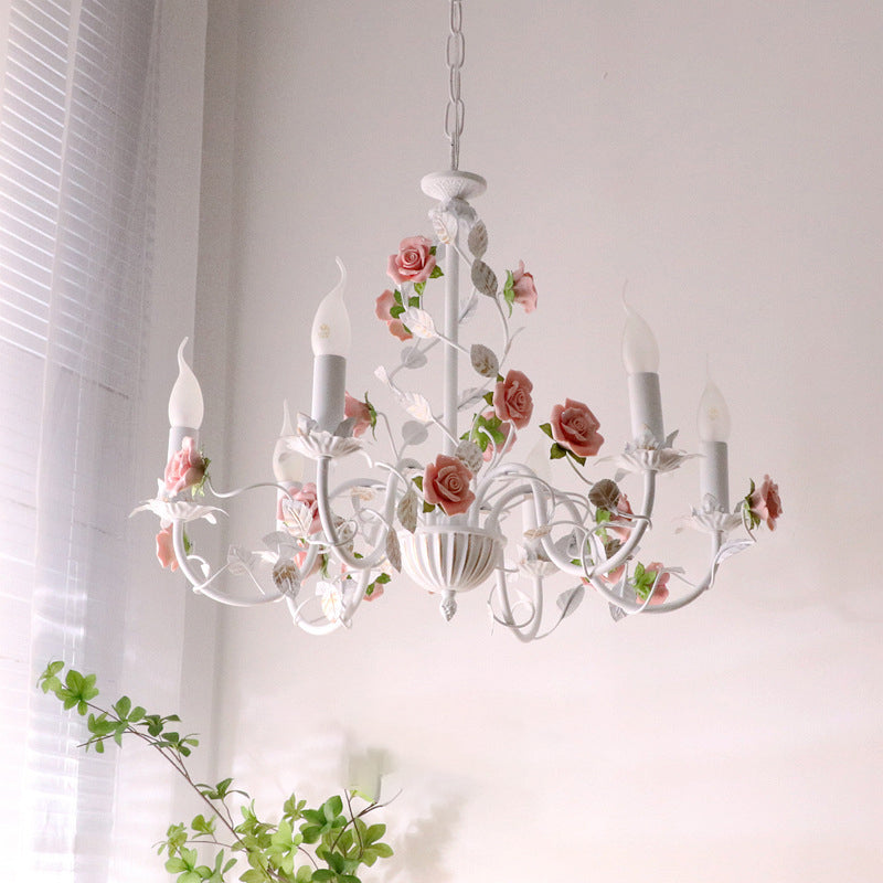 Traditional French Rose Branch Chandeliers - Iron & Ceramic 3/6/8 Light for Living Room