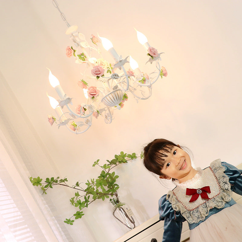 Traditional French Rose Branch Chandeliers - Iron & Ceramic 3/6/8 Light for Living Room