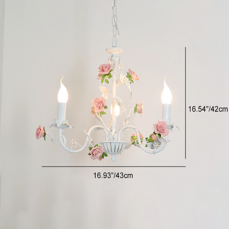 Traditional French Rose Branch Chandeliers - Iron & Ceramic 3/6/8 Light for Living Room
