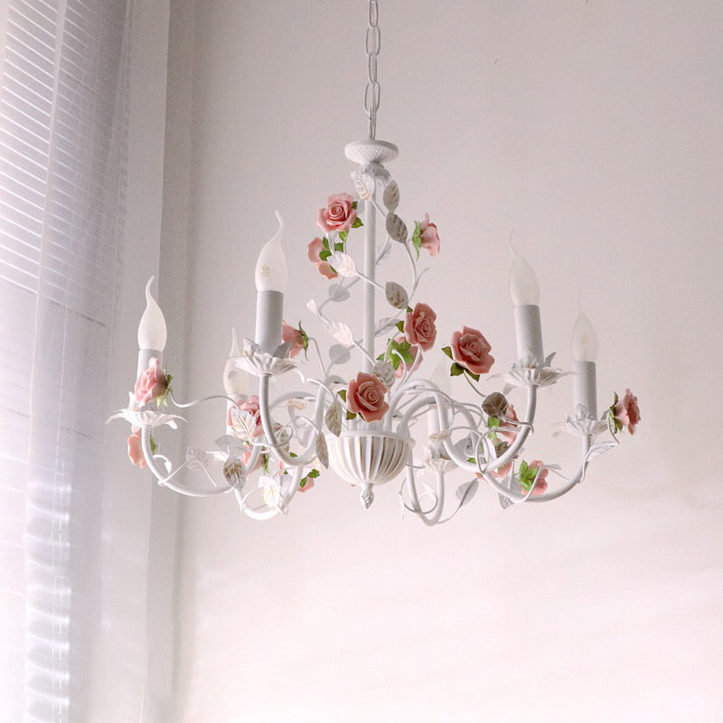 Traditional French Rose Branch Chandeliers - Iron & Ceramic 3/6/8 Light for Living Room