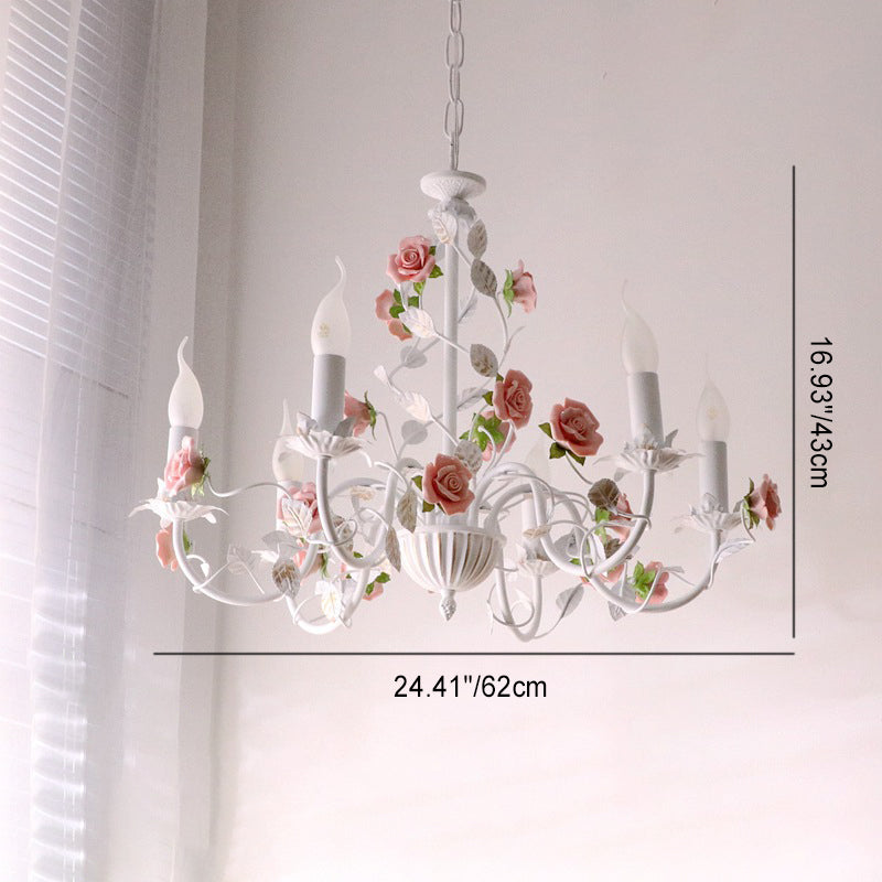 Traditional French Rose Branch Chandeliers - Iron & Ceramic 3/6/8 Light for Living Room