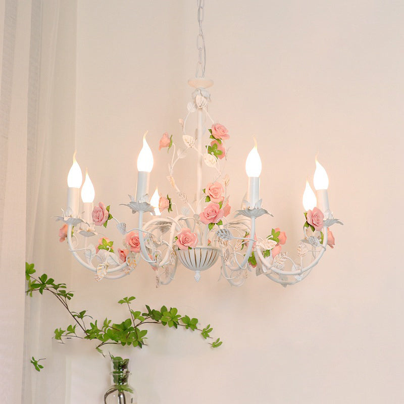 Traditional French Rose Branch Chandeliers - Iron & Ceramic 3/6/8 Light for Living Room