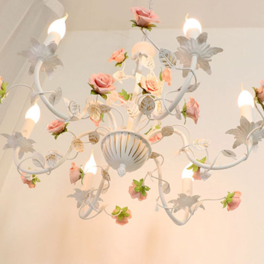 Traditional French Rose Branch Chandeliers - Iron & Ceramic 3/6/8 Light for Living Room