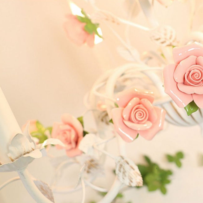 Traditional French Rose Branch Chandeliers - Iron & Ceramic 3/6/8 Light for Living Room