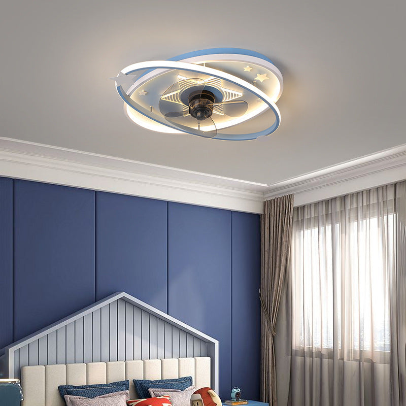 Contemporary Scandinavian Iron Acrylic Elliptical Star LED Flush Mount Ceiling Fan Light for Bedroom