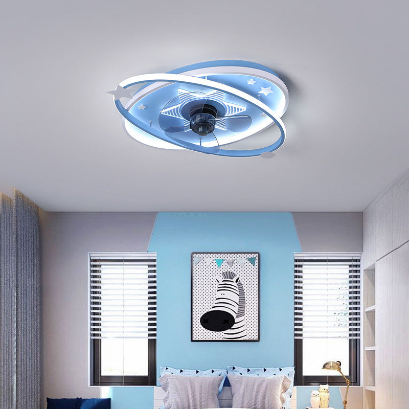 Contemporary Scandinavian Iron Acrylic Elliptical Star LED Flush Mount Ceiling Fan Light for Bedroom