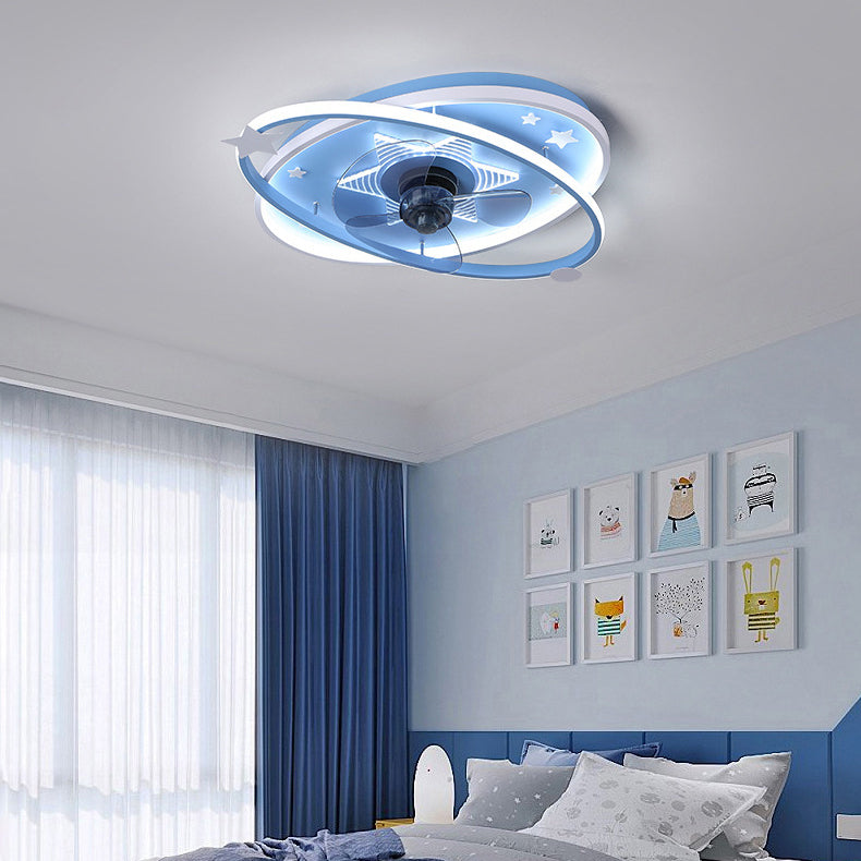Contemporary Scandinavian Iron Acrylic Elliptical Star LED Flush Mount Ceiling Fan Light for Bedroom