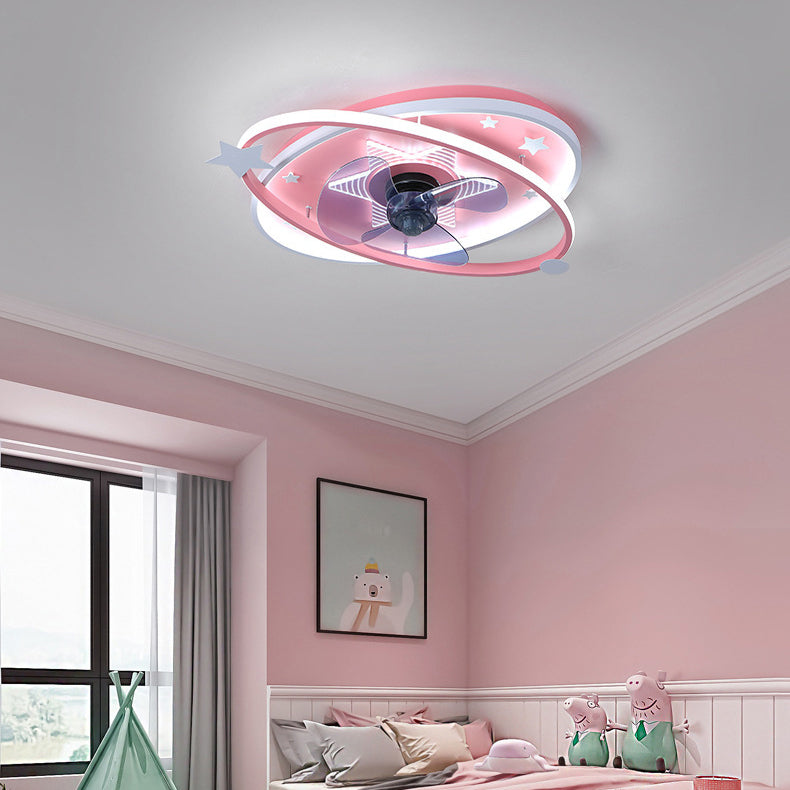 Contemporary Scandinavian Iron Acrylic Elliptical Star LED Flush Mount Ceiling Fan Light for Bedroom