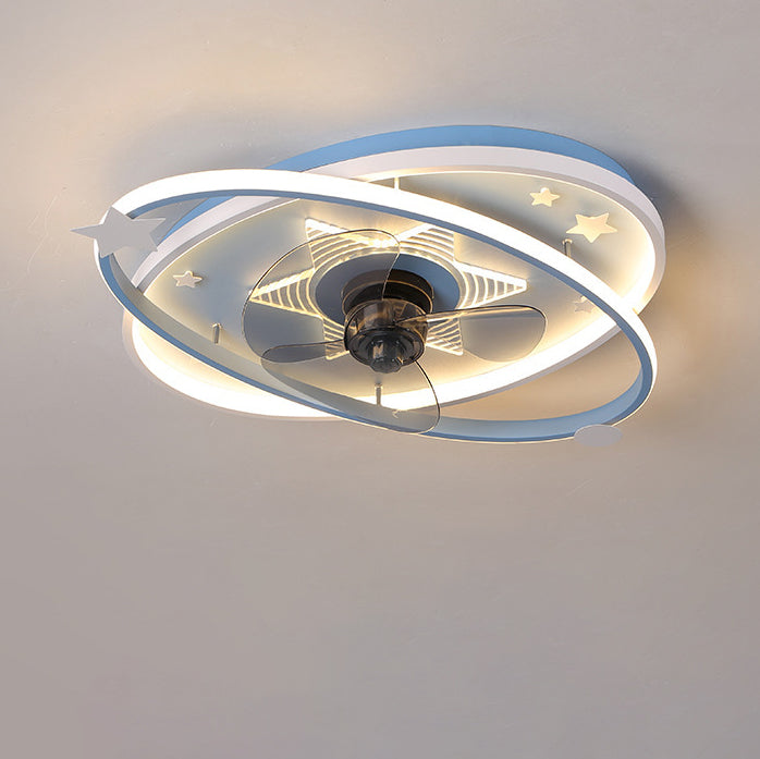 Contemporary Scandinavian Iron Acrylic Elliptical Star LED Flush Mount Ceiling Fan Light for Bedroom
