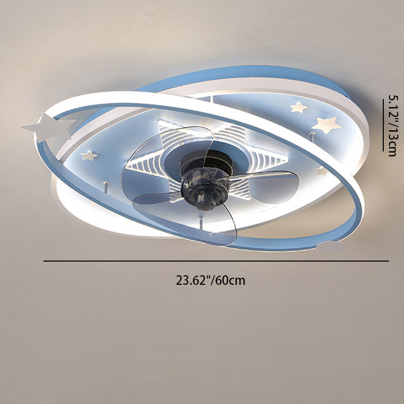 Contemporary Scandinavian Iron Acrylic Elliptical Star LED Flush Mount Ceiling Fan Light for Bedroom