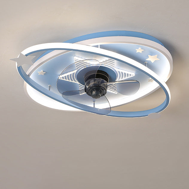Contemporary Scandinavian Iron Acrylic Elliptical Star LED Flush Mount Ceiling Fan Light for Bedroom