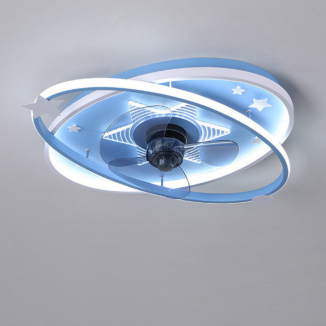 Contemporary Scandinavian Iron Acrylic Elliptical Star LED Flush Mount Ceiling Fan Light for Bedroom